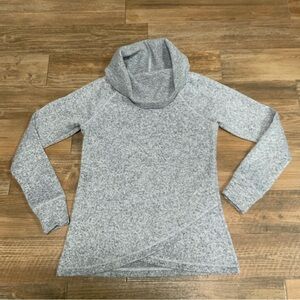 Ideology Women Heather Gray Small Cowl Neck Sweater with bottom detailed design